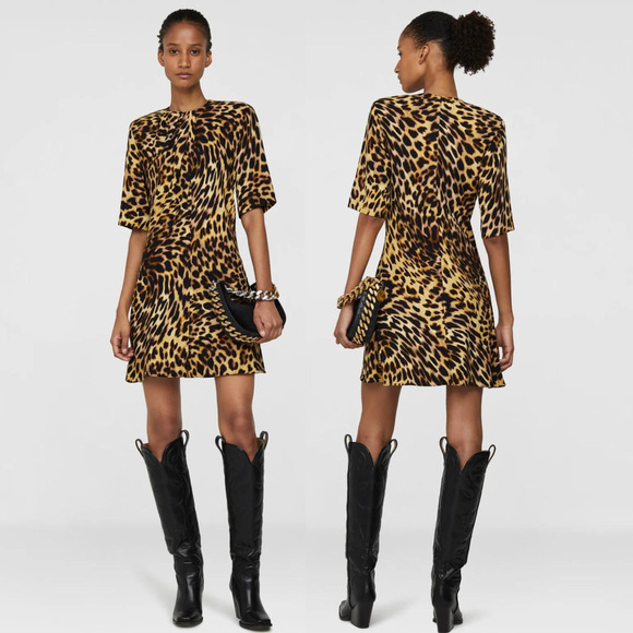 Stella McCartney NWT Chain-Embellished Leopard Print Draped Falabella Dress S - Picture 3 of 16